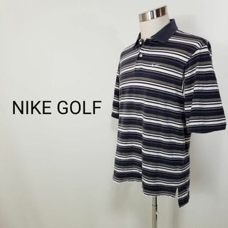 ナイキ(NIKE)のナイキゴルフNIKEGOLF白紺ボーダー柄ポロシャツ半袖メンズMシンプル刺繍ロゴ(ポロシャツ)