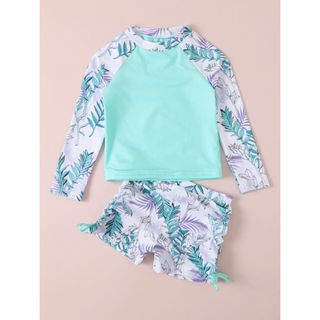 【新品未使用】SHEIN   植物プリント　ハイネックビキニ水着　120(水着)