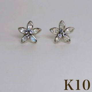 K10 WG ホワイト ゴールド お花 フラワー ピアス 10金(ピアス)