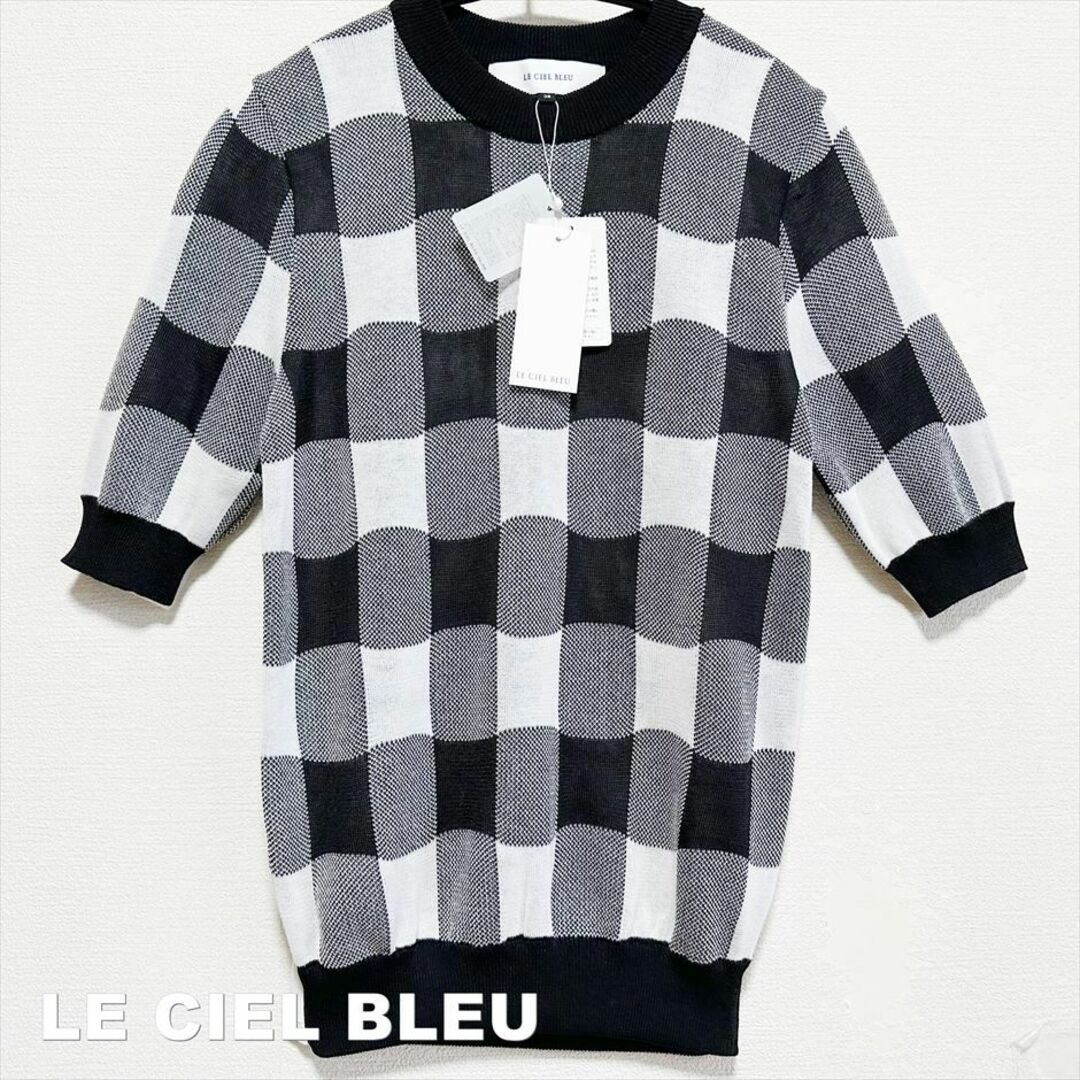 LE CIEL BLEU(ルシェルブルー)の【LE CIEL BLEU】ルシェルブルー ブロックチェックニット タグ付未使用 レディースのトップス(ニット/セーター)の商品写真