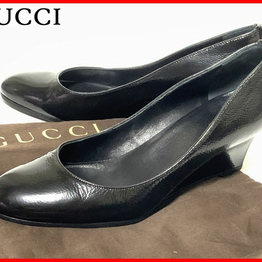 GUCCI グッチ 36.5≒23.5cm パンプス 黒 エナメル D1-