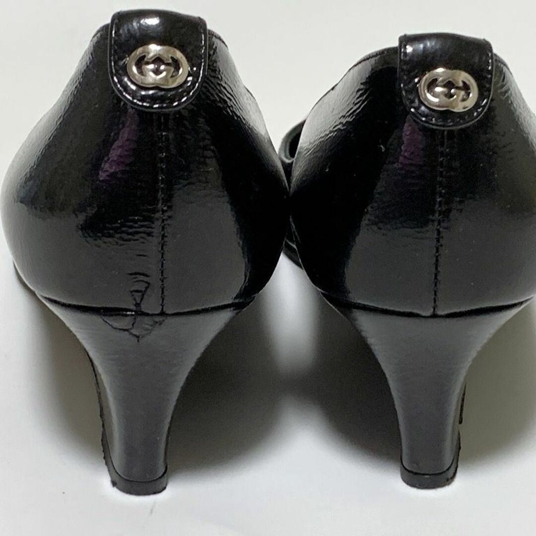 GUCCI グッチ 36.5≒23.5cm パンプス 黒 エナメル D1-