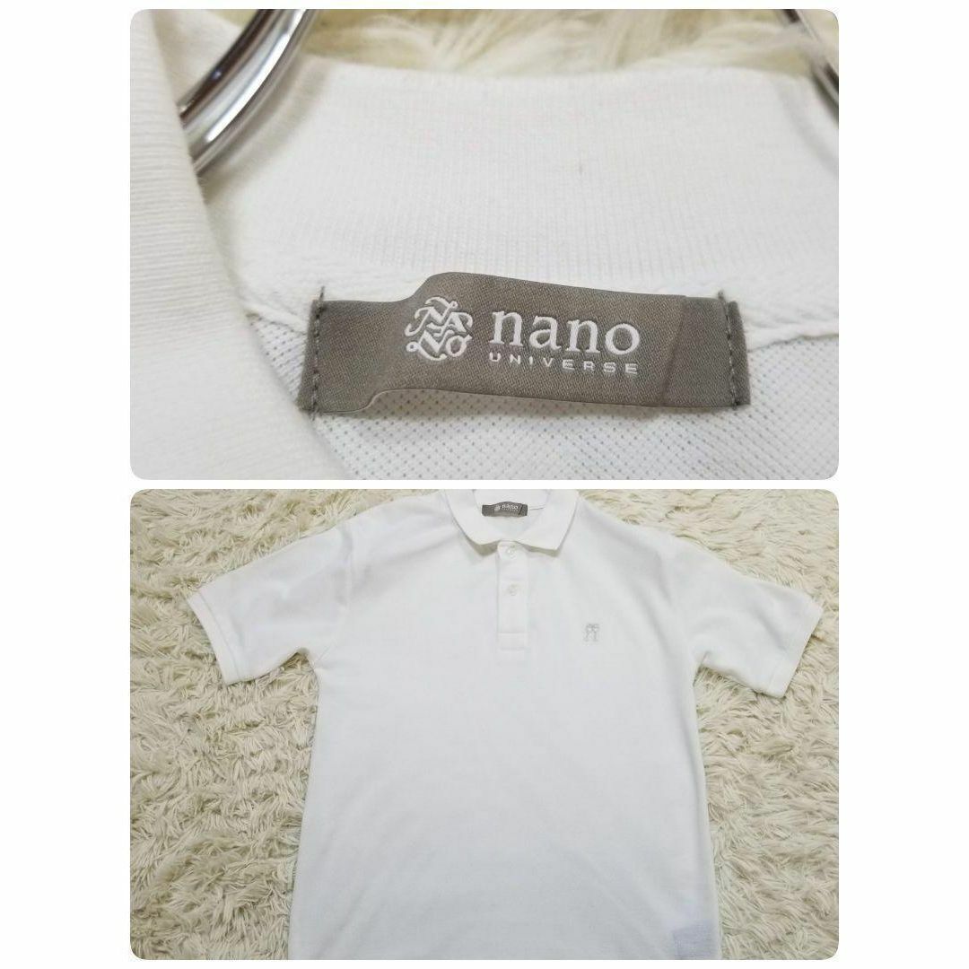 ナノユニバースnanouniverse半袖ワンポイント刺繍ポロシャツ白メンズS