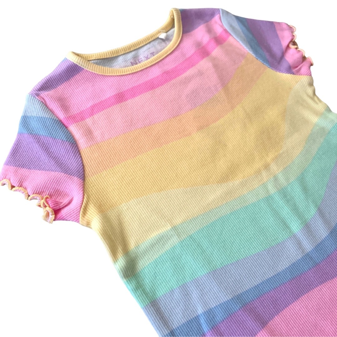 NEXT(ネクスト)の●未使用●3-4才　レインボー　リブTシャツ キッズ/ベビー/マタニティのキッズ服女の子用(90cm~)(Tシャツ/カットソー)の商品写真