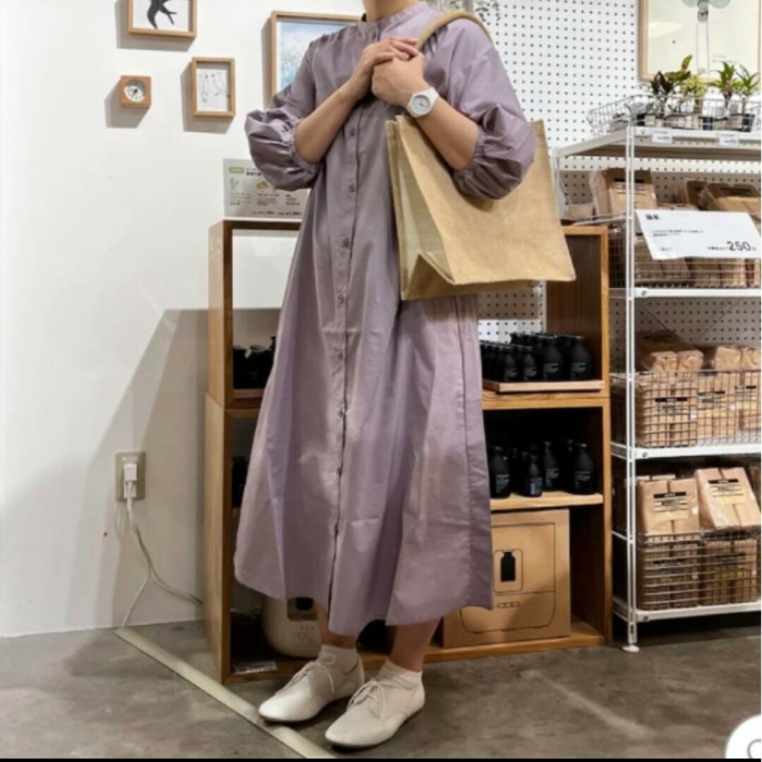 MUJI (無印良品)(ムジルシリョウヒン)の新品未使用　値下げ可能!　乾きやすい ブロード 七分袖 ワンピース レディースのワンピース(ひざ丈ワンピース)の商品写真