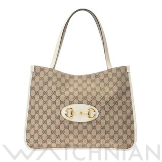 グッチ(Gucci)の中古 グッチ GUCCI 623694 ユニセックス トートバッグ ホースビット1955 ベージュ/ホワイト /ゴールド金具 レザー /GGキャンバス(トートバッグ)