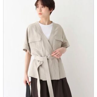 ドレステリア(DRESSTERIOR)のワッシャーリネンウエストリボンシャツ　38(カットソー(半袖/袖なし))