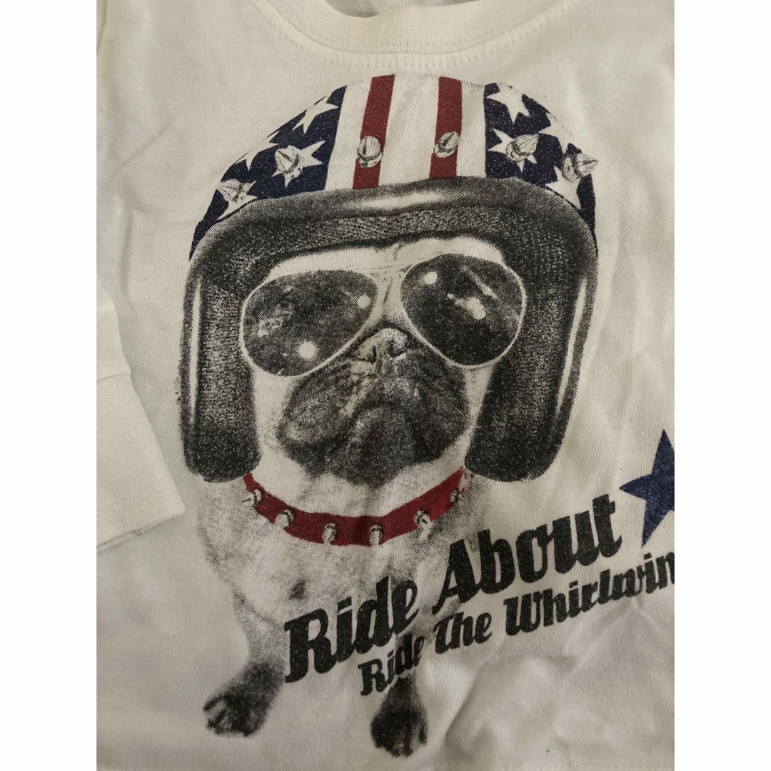 コムサイズム ボーダー長袖TシャツロンＴ パグ犬ブルドッグ柄白長袖Tシャツ 80