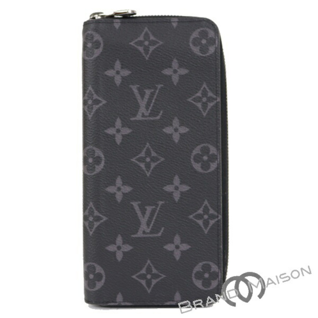 Aランク ルイ・ヴィトン ジッピーウォレット・ヴェルティカル M62295 モノグラム・エクリプス LOUIS VUITTON 長財布 メンズ ブラック