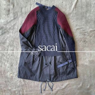 サカイ(sacai)の【希少】sacai サカイ ドッキング モッズコートワンピース ネイビー(ひざ丈ワンピース)