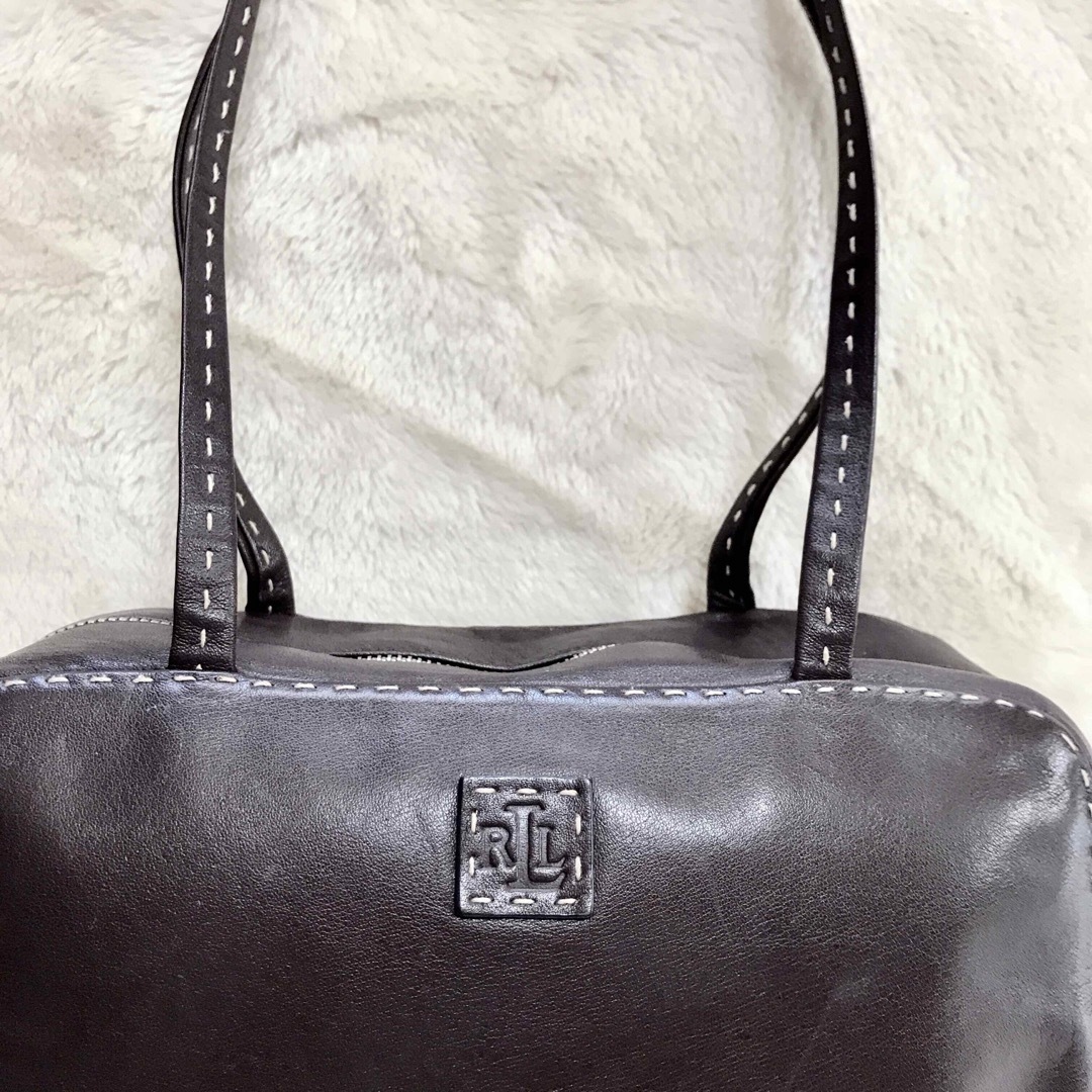 美品 LAUREN RALPH LAUREN ショルダーバッグ レザー ステッチ-