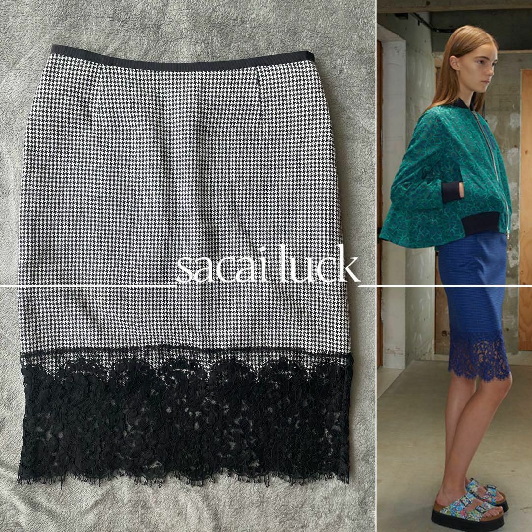 sacai luck(サカイラック)の【希少】sacai luck サカイラック 千鳥柄 レース タイトスカート 1 レディースのスカート(ひざ丈スカート)の商品写真