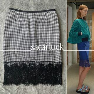 サカイラック(sacai luck)の【希少】sacai luck サカイラック 千鳥柄 レース タイトスカート 1(ひざ丈スカート)