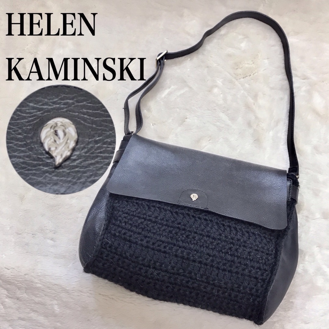 みららショップショルダーバッグ美品 HELEN KAMINSKI 切り替え レザー ウール ショルダーバッグ