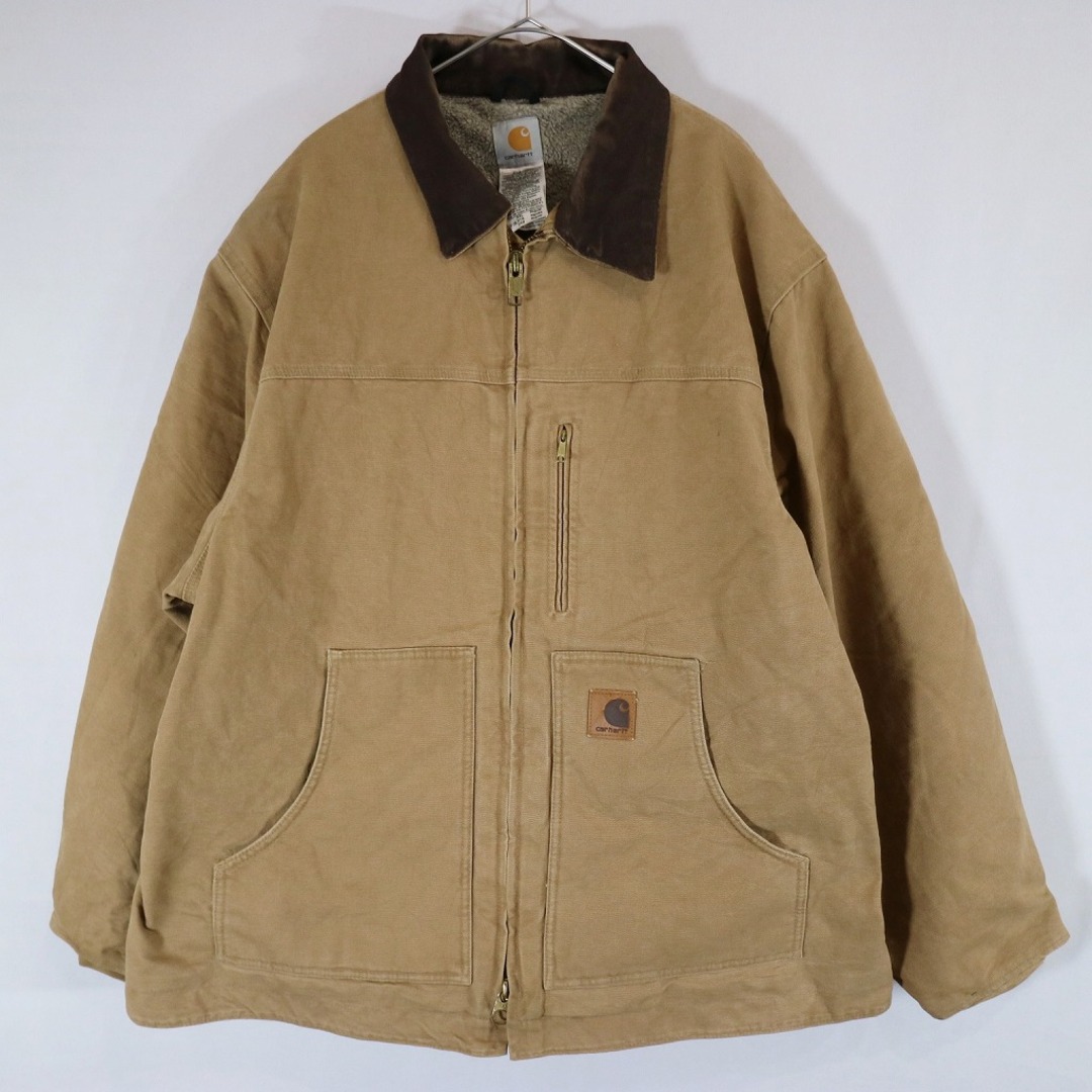 Carhartt カーハート デトロイトジャケット ダック地 襟コーデュロイ切替 裏地ボア ベージュ (メンズ 2XL)   N6296