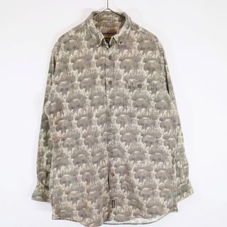 ウールリッチ(WOOLRICH)のWOOLRICH ウールリッチ アニマルパターン ボタンダウン プリントネルシャツ 長袖 ポケット 総柄 グレー系 (メンズ L) 中古 古着 N6342(シャツ)