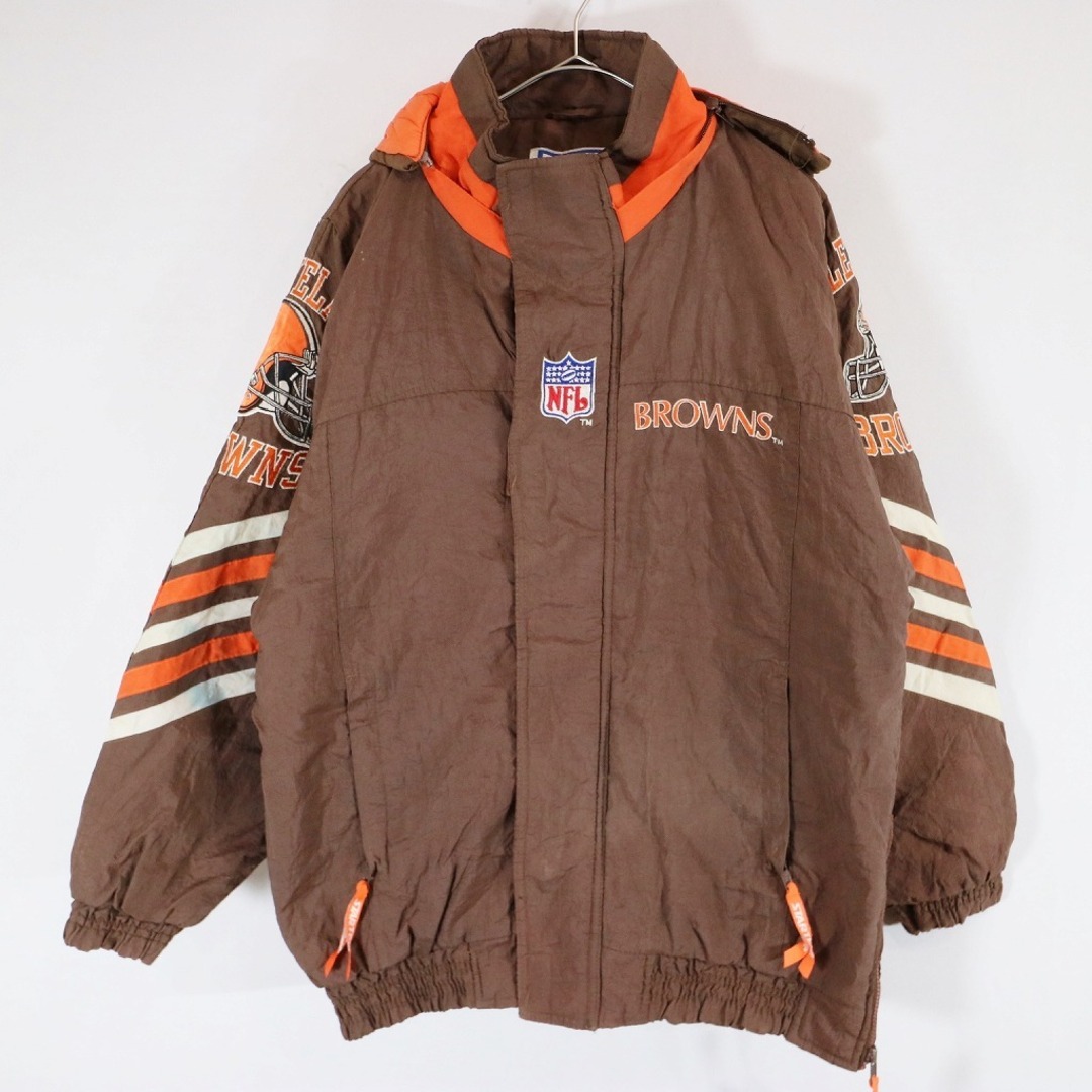 90年代 STARTER スターター NFL クリーブランド・ブラウンズ スタジアムジャケット スタジャン 防寒 ブラウン (メンズ S) 中古 古着 N6326 メンズのジャケット/アウター(スタジャン)の商品写真