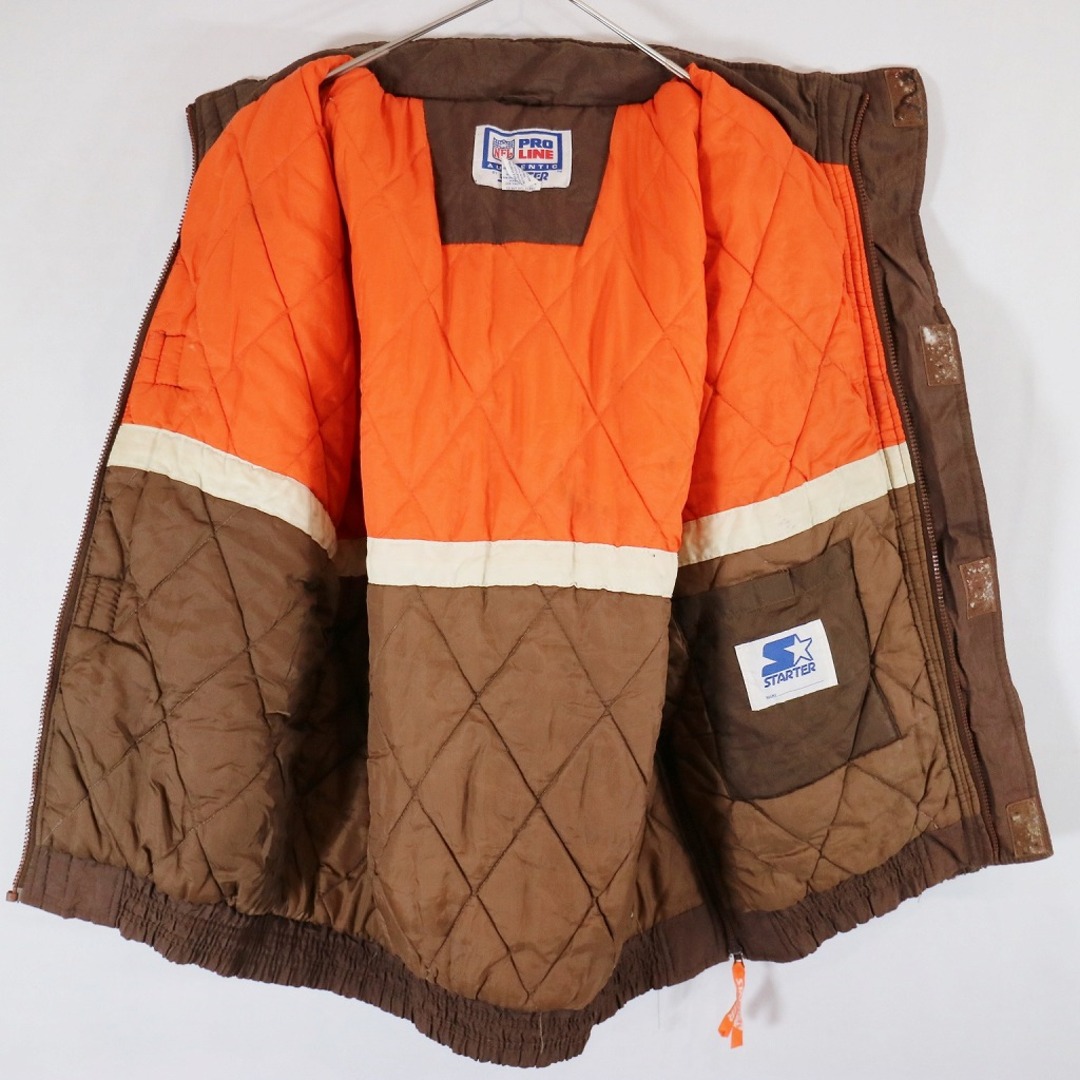 90年代 STARTER スターター NFL クリーブランド・ブラウンズ スタジアムジャケット スタジャン 防寒 ブラウン (メンズ S) 中古 古着 N6326 メンズのジャケット/アウター(スタジャン)の商品写真