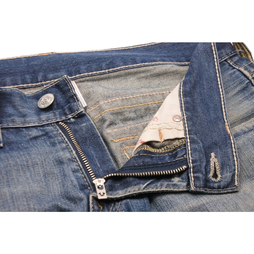 TRUE RELIGION トゥルーレリジョン ダメージ デニムパンツ ブルー ストレート ボトムス シルバー金具 サイズ32 美品 中古 53512