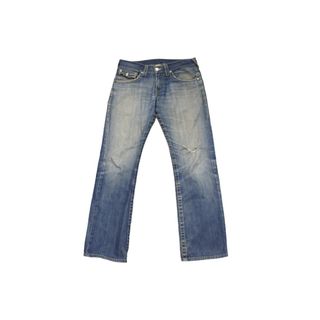 トゥルーレリジョン(True Religion)のTRUE RELIGION トゥルーレリジョン ダメージ デニムパンツ ブルー ストレート ボトムス シルバー金具 サイズ32 美品 中古 53512(デニム/ジーンズ)