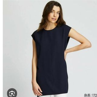 ユニクロ(UNIQLO)のUNIQLOドレープフレンチスリーブチュニック　Lサイズ　navy(チュニック)