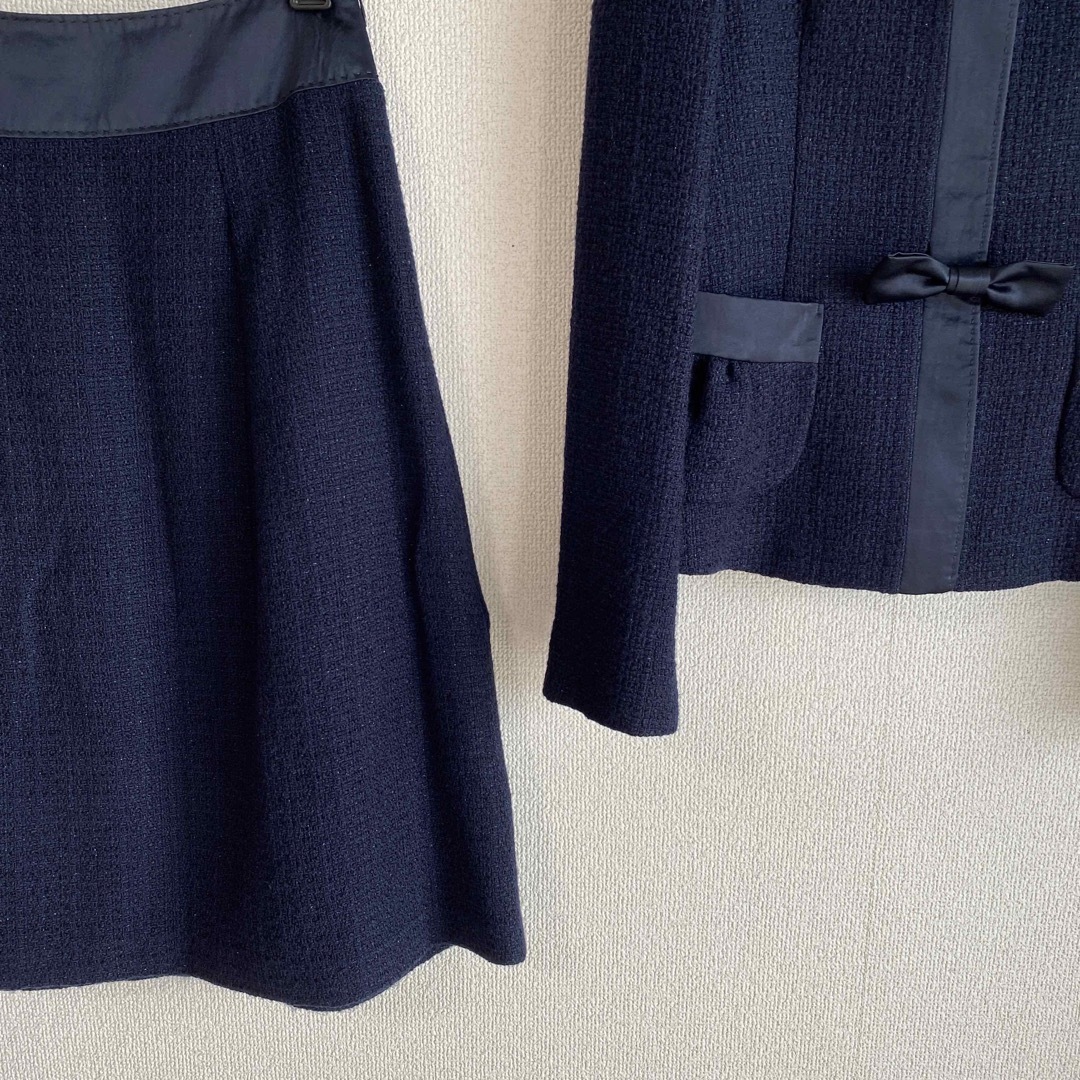 KEITH(キース)のキース ノーカラー 濃紺 ラメ スーツ 38 W66 入学入園 ママ DMW レディースのフォーマル/ドレス(スーツ)の商品写真