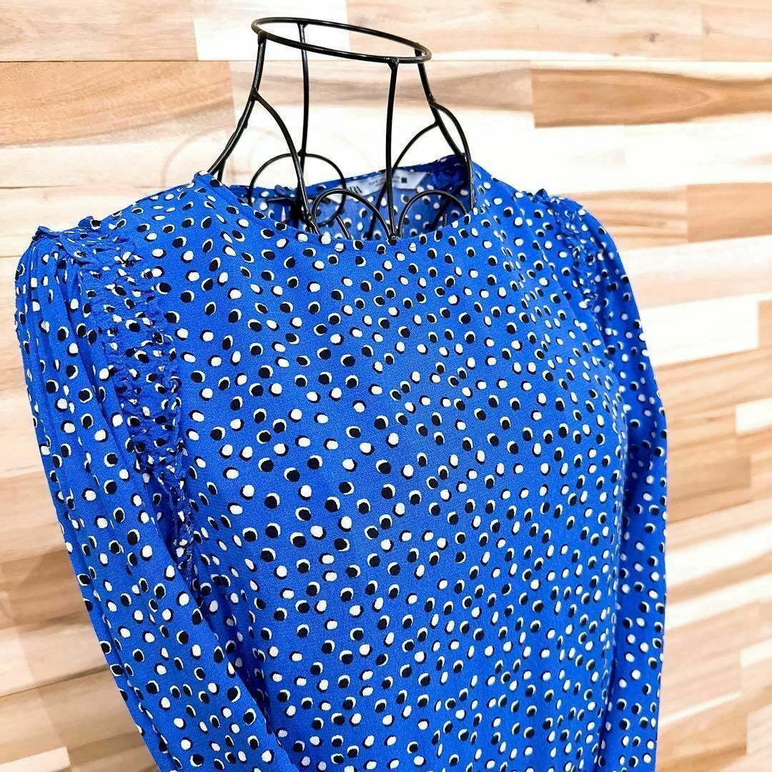【ザラ】ZARA マキシ ロング ワンピース 水玉 ドット柄 総柄 S 青×白