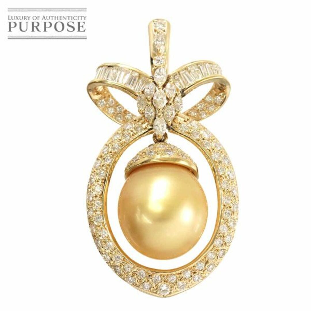 白蝶真珠 15.3mm ダイヤ 2.90ct ペンダント トップ K18 YG イエローゴールド 750 南洋 Pearl Pendant VLP 90188304