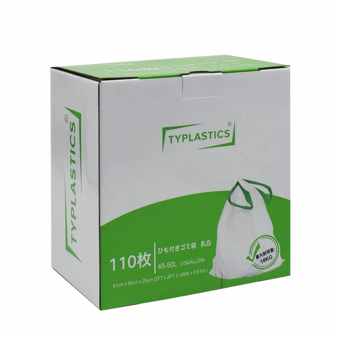 【人気商品】TYPLASTICS ひも付きゴミ袋 乳白 45-50L 110枚