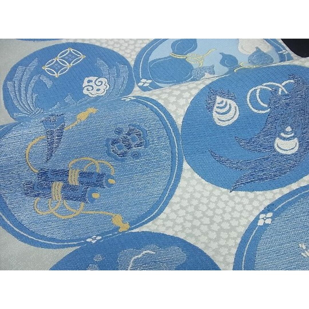平和屋1□極上 六通柄袋帯 唐織 本藍 寶吉祥丸文 金銀糸 逸品 未使用