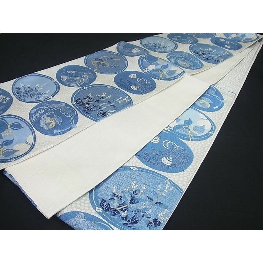 平和屋1□極上 六通柄袋帯 唐織 本藍 寶吉祥丸文 金銀糸 逸品 未使用