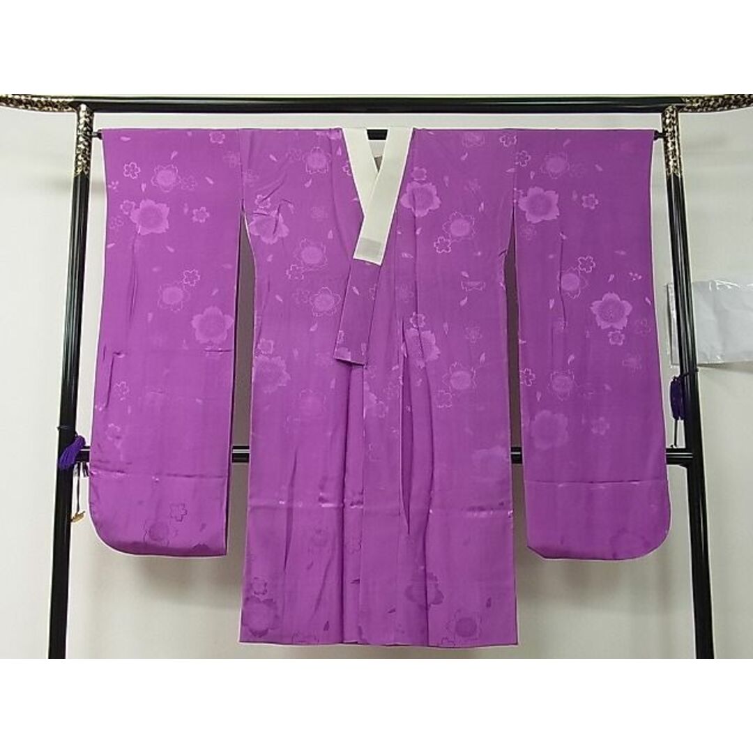 平和屋1■振袖用長襦袢　袷　舞桜地紋　紫色　逸品　1s004