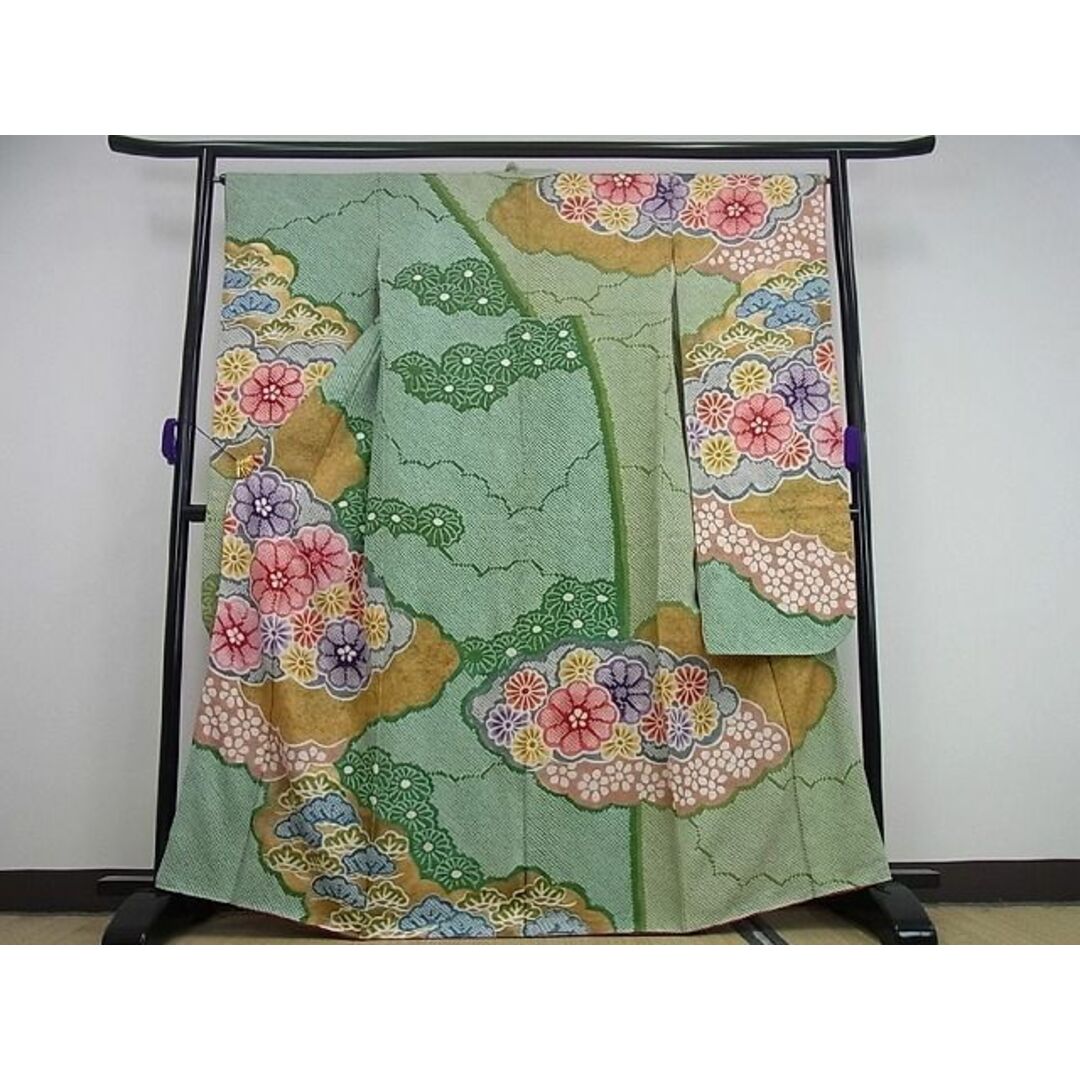 平和屋1□極上 振袖 総絞り 吉祥花文 金彩 逸品 2s473-
