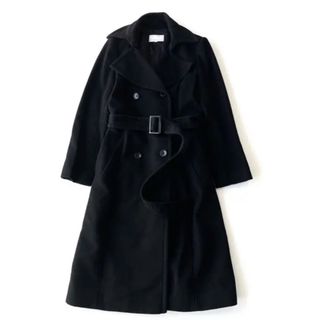 【美品】M-PREMIER　トレンチコート　カシミヤ混　ベルテッド　Aライン　黒