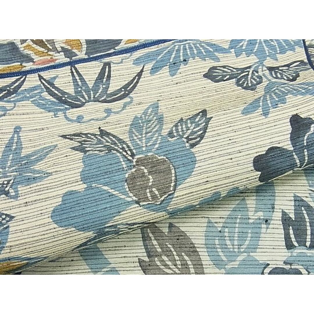 平和屋1□極上 全通柄袋帯 紬地 型染め 藍 切嵌楽器草花文 逸品 1s068