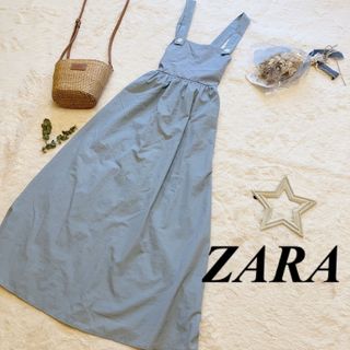 ザラ(ZARA)の【美品】ZARA ザラ　ジャンパースカート　ジャンスカ　マキシワンピース　水色(ロングワンピース/マキシワンピース)