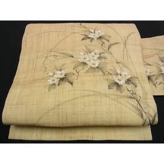 当社の 平和屋1□極上 夏物 九寸名古屋帯 手描き 草花文 麻 逸品2s056