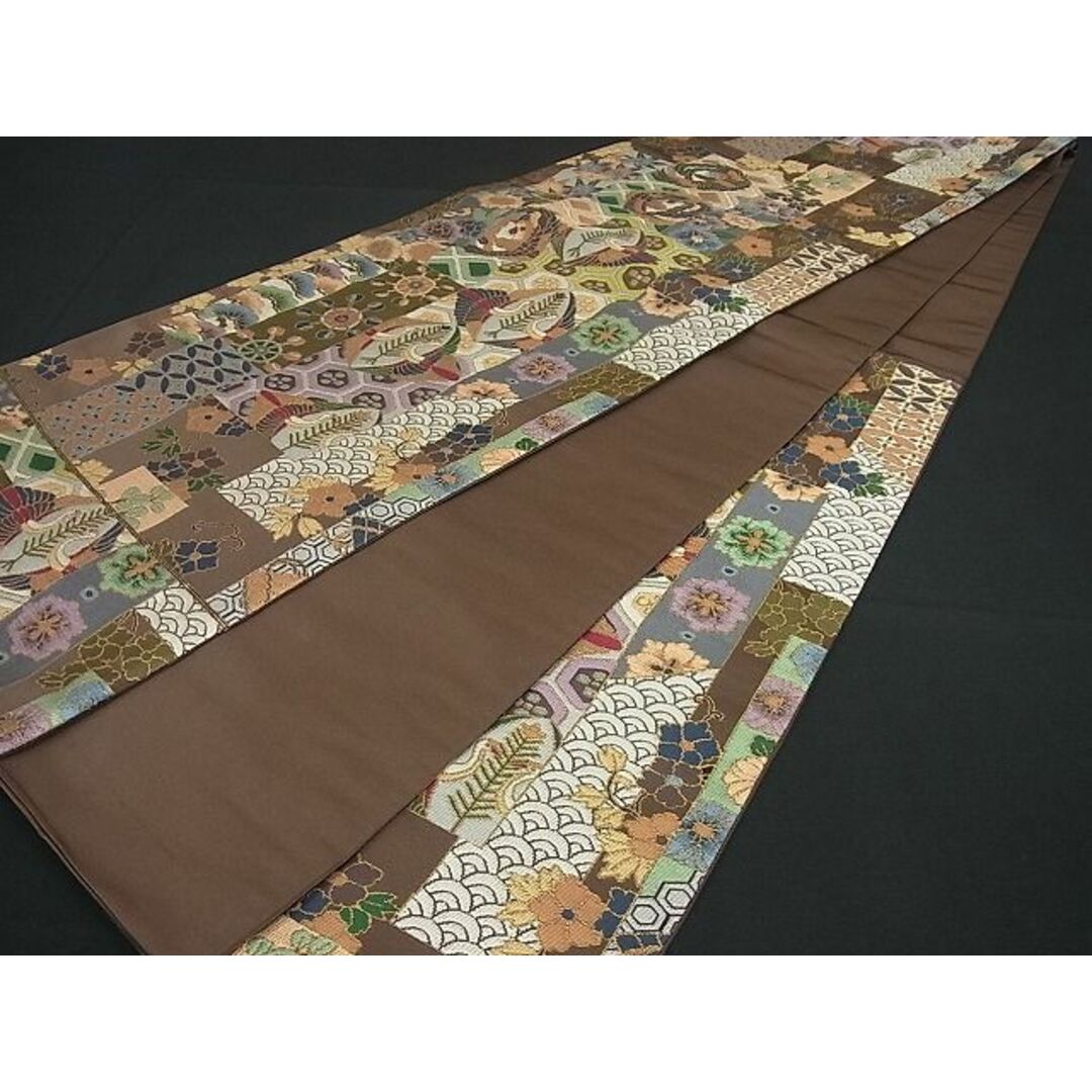 平和屋1□極上 西陣 白綾苑大庭 六通柄袋帯 唐織 花鳥文 金糸 逸品