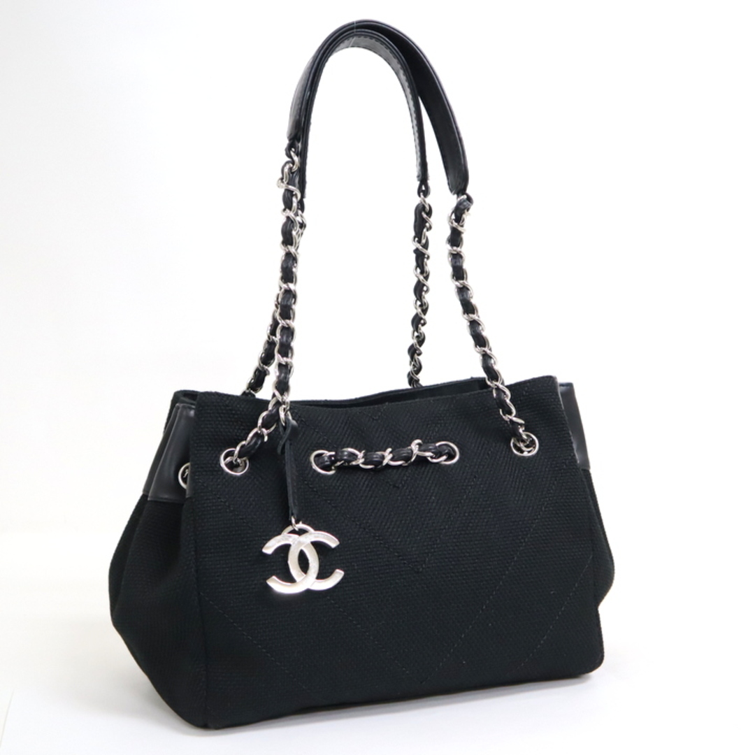 【CHANEL】シャネル シェブロン チェーンショルダーバッグ Vステッチ キャンバス×レザー ブラック×シルバー金具/md15220tm