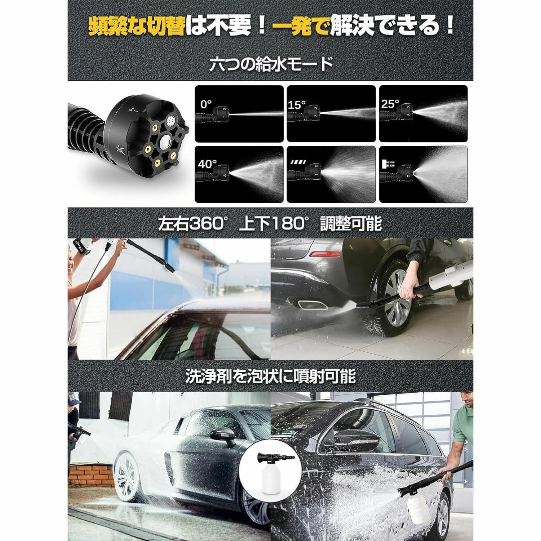 ⭐️高圧洗浄機⭐️コードレス 充電式 静音 噴射距離10M 片手で操作