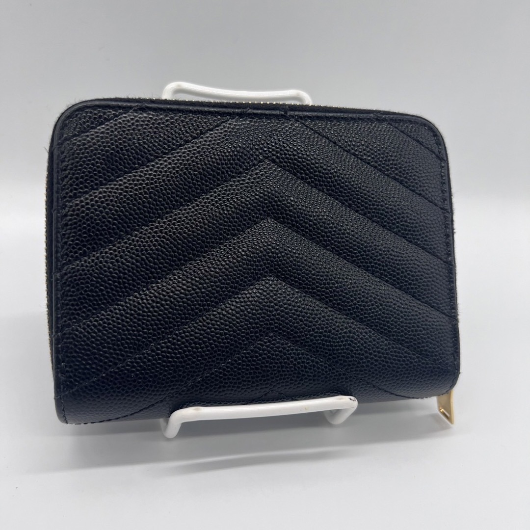 Saint Laurent(サンローラン)の美品！サンローラン　パリ　Vステッチ　コンパクト折り財布　ブラック レディースのファッション小物(財布)の商品写真