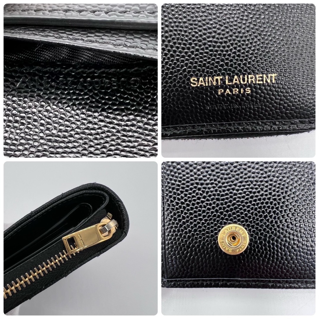 Saint Laurent(サンローラン)の美品！サンローラン　パリ　Vステッチ　コンパクト折り財布　ブラック レディースのファッション小物(財布)の商品写真