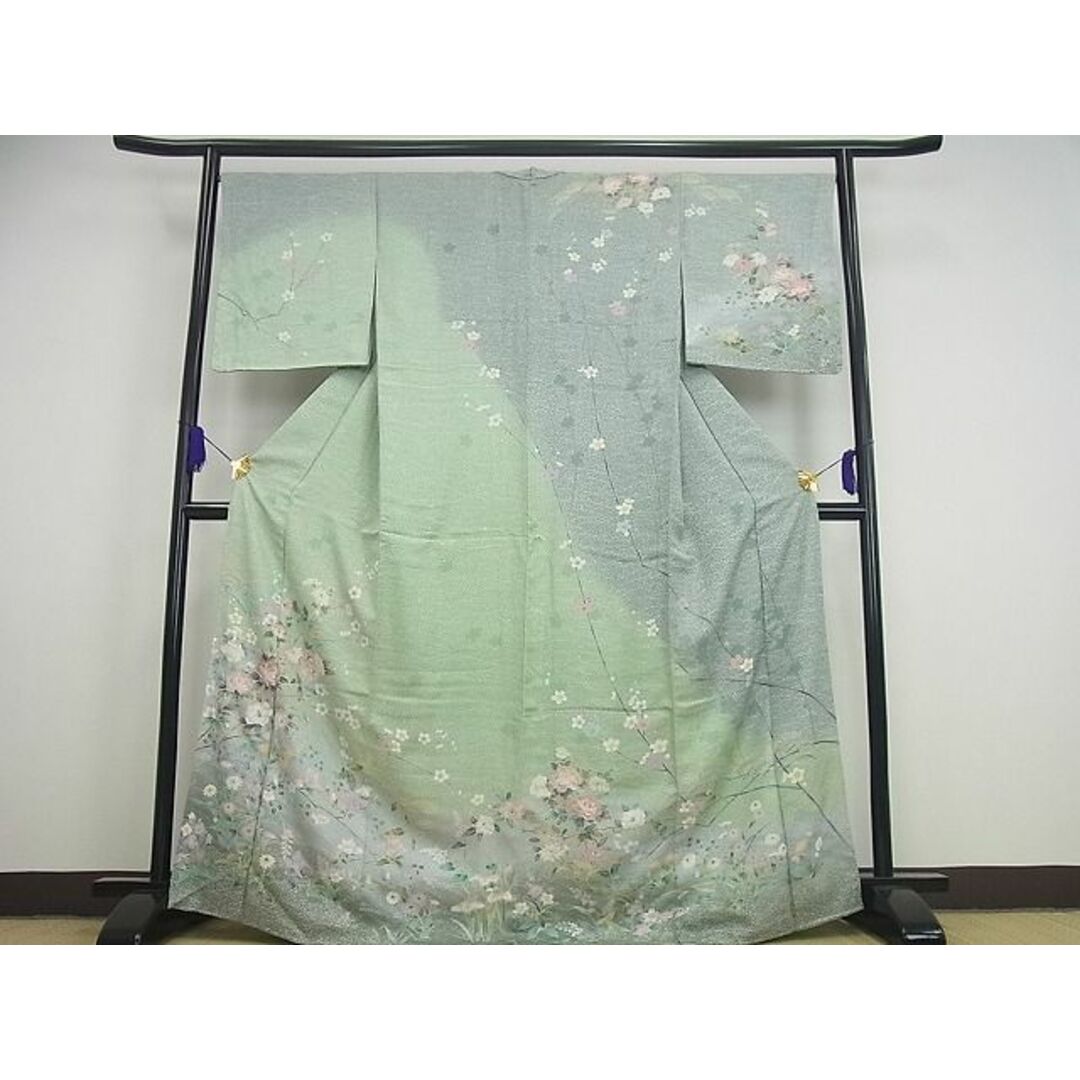平和屋1□極上 訪問着 友禅 枝花文 たたき染 暈し染め 金彩 逸品3s2628-