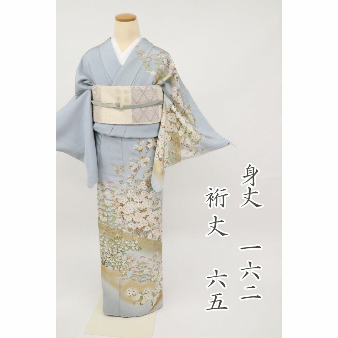 訪問着*袷着物 金彩 花模様 略礼装 水色 正絹 カラオケ舞台衣装に*8HA10 | フリマアプリ ラクマ