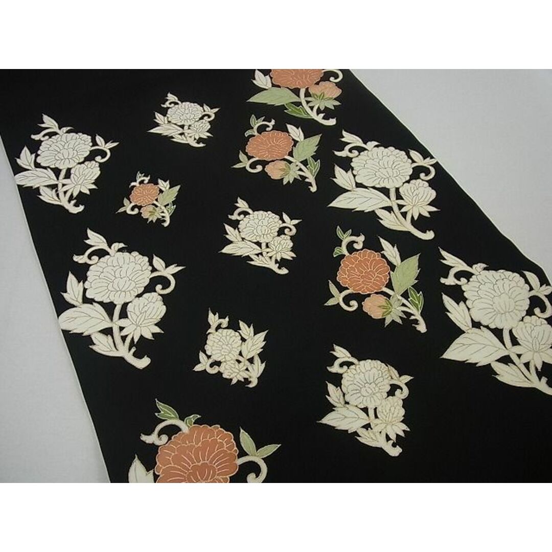 平和屋1□極上 塩瀬 つけ帯 牡丹唐草文 黒地 金彩 逸品3s2550-