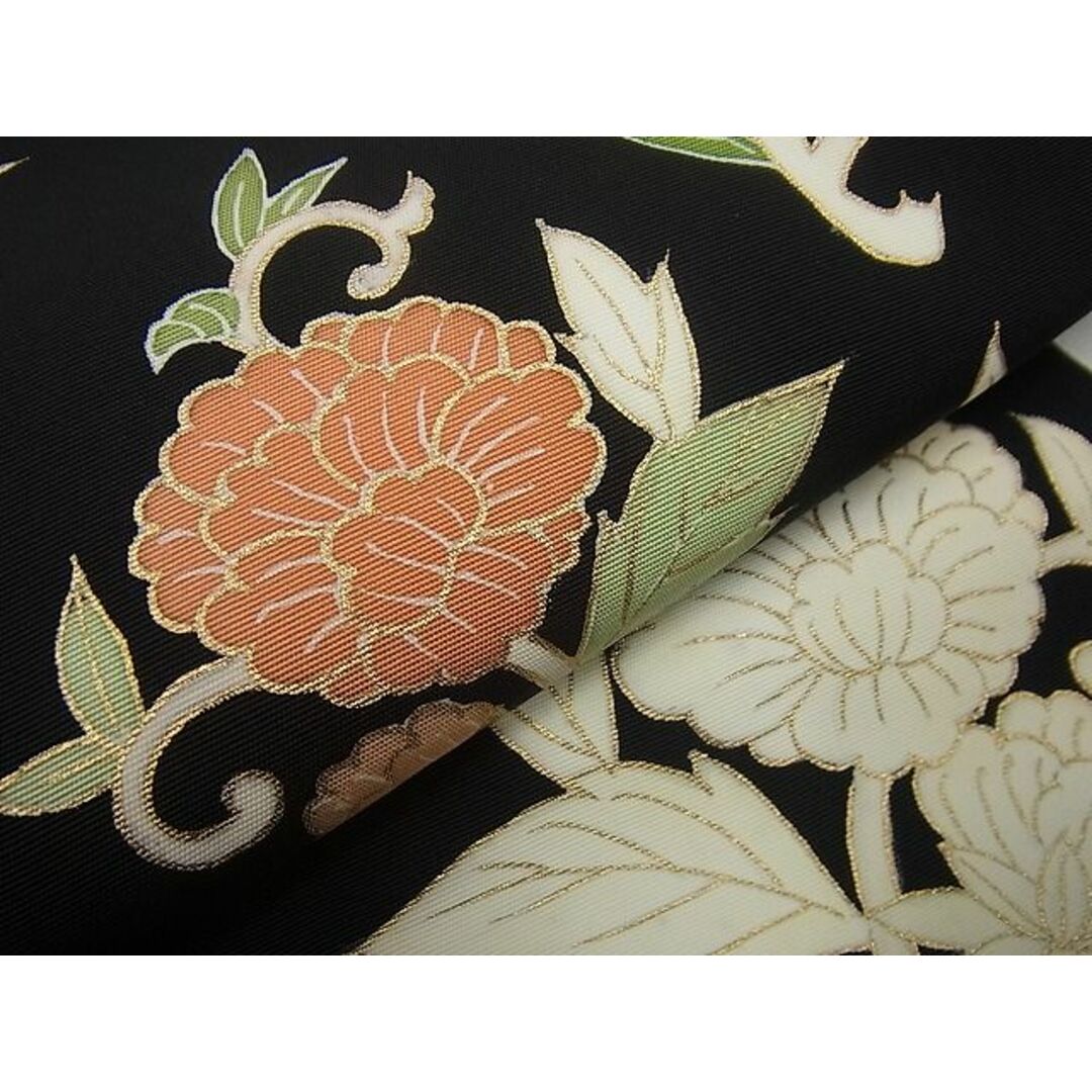 平和屋1□極上 塩瀬 つけ帯 牡丹唐草文 黒地 金彩 逸品3s2550-