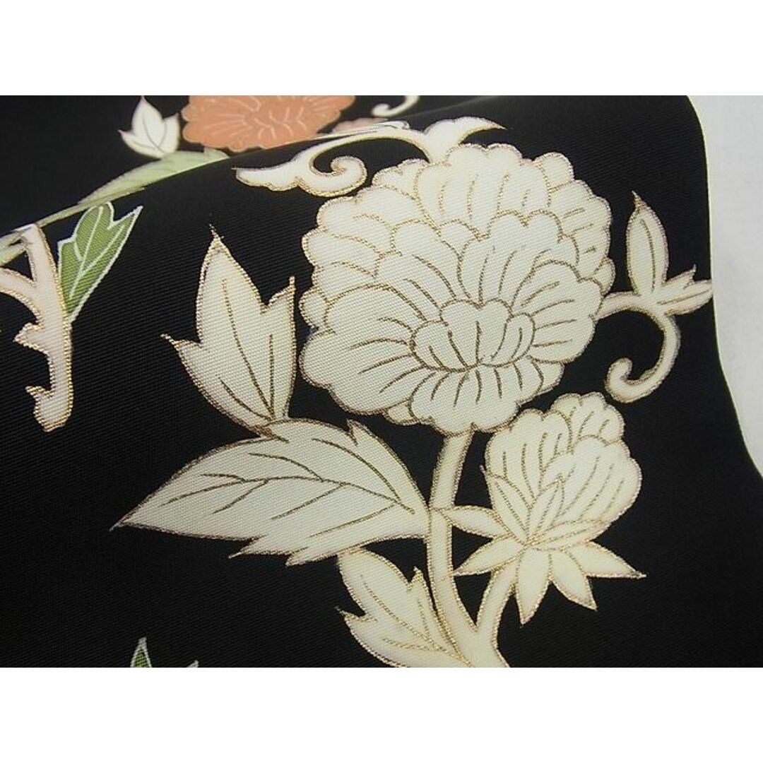 平和屋1□極上 塩瀬 つけ帯 牡丹唐草文 黒地 金彩 逸品3s2550-