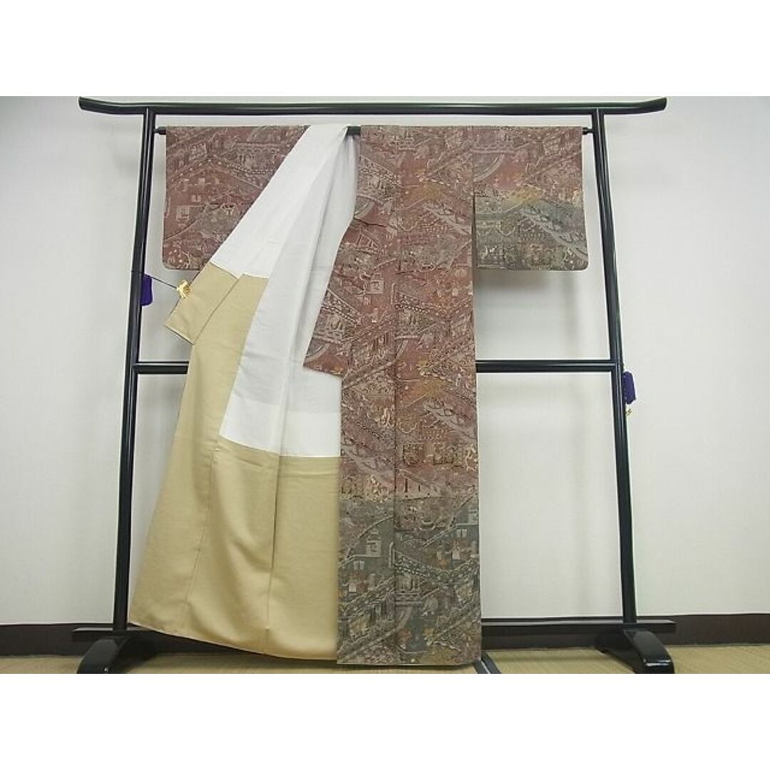 平和屋1□極上 訪問着 スワトウ刺繍 人物吉祥文 金彩 逸品3s2572の通販