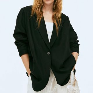 H&M リネンブレンドシングルブレストブレザー