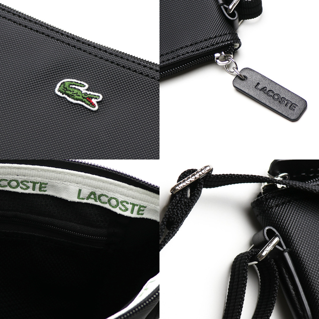 LACOSTE ラコステ ショルダー クロスボディ バッグ フラット クロスバッグ NF1887PO マチ無し 斜め掛け ワニ L.12.12  ワンポイント スモール ファスナー ブラック 黒色 軽量 ななめがけ ポシェット サコッシュ ミニ アクセサリーポーチ